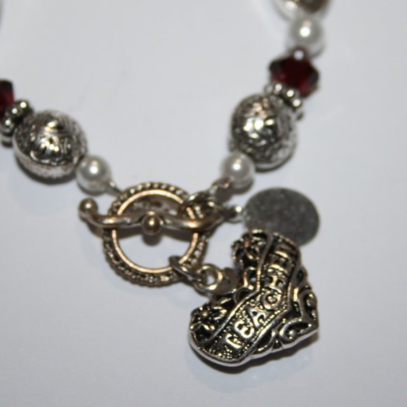 Beautiful silver Teacher, inspire, wisdom Heart charm bracelet 8" - Picture 2 of 4